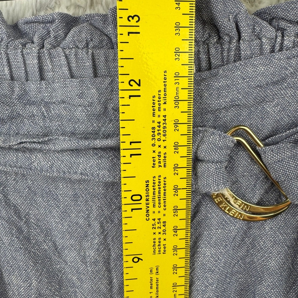 Anne Klein Paperbag Waist Pants Womens Large Blue Linen Blend Belted Casual Chic - Picture 11 of 13